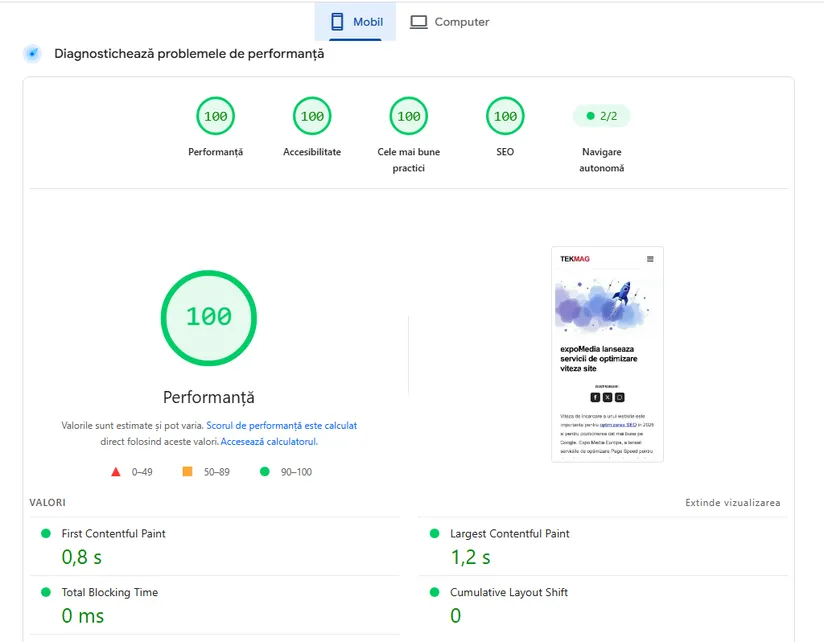 optimizare page speed realizata de expo media